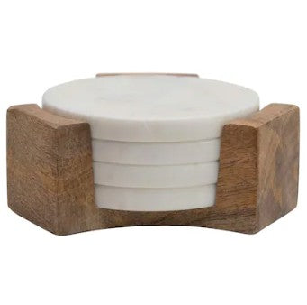 Marble Coasters With Wood Holder